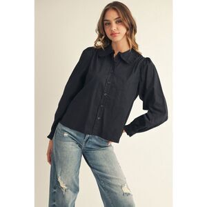 235. Black Cotton Ruffle Button Down